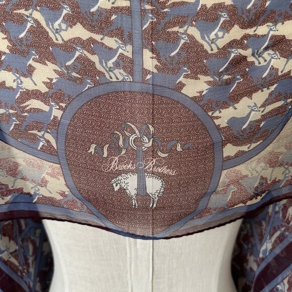 Brooks Brothers Deer Floral 100% Silk Scarf Rectangular Made in Italy Rare - Picture 9 of 12